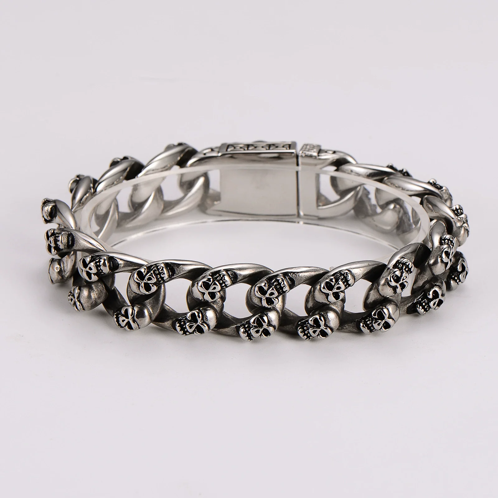 Wholesale Men's Simple Geometric Stainless Steel Electroplated Double Row Skull Bracelet - Image 5