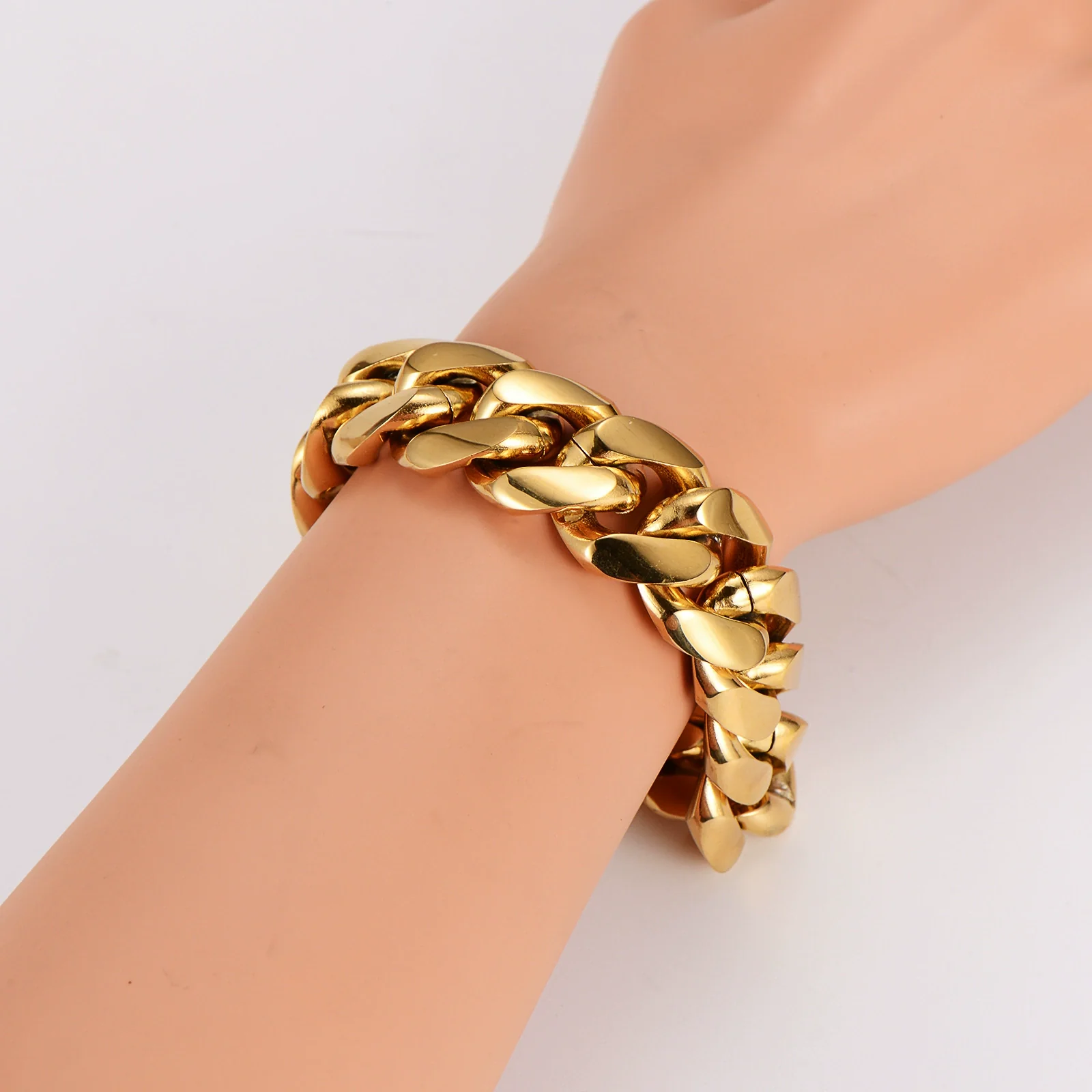 Wholesale Men's Simple Geometric Stainless Steel Electroplated Hip Hop Cuban Bracelet - Image 5