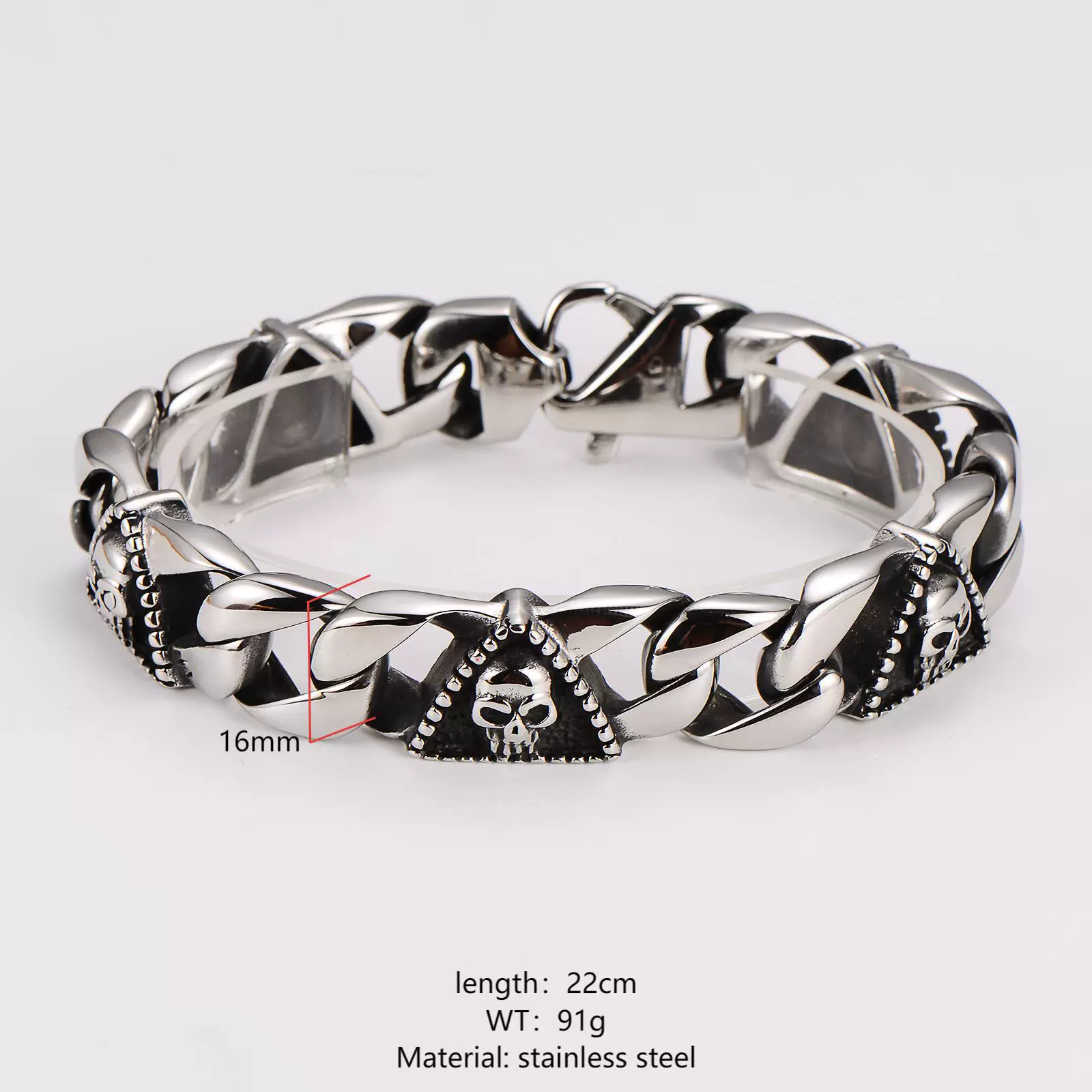 Wholesale Men's Simple Geometric Triangular Skull Punk Bracelet Stainless Steel Electroplated Hiphop Jewelry - Image 2