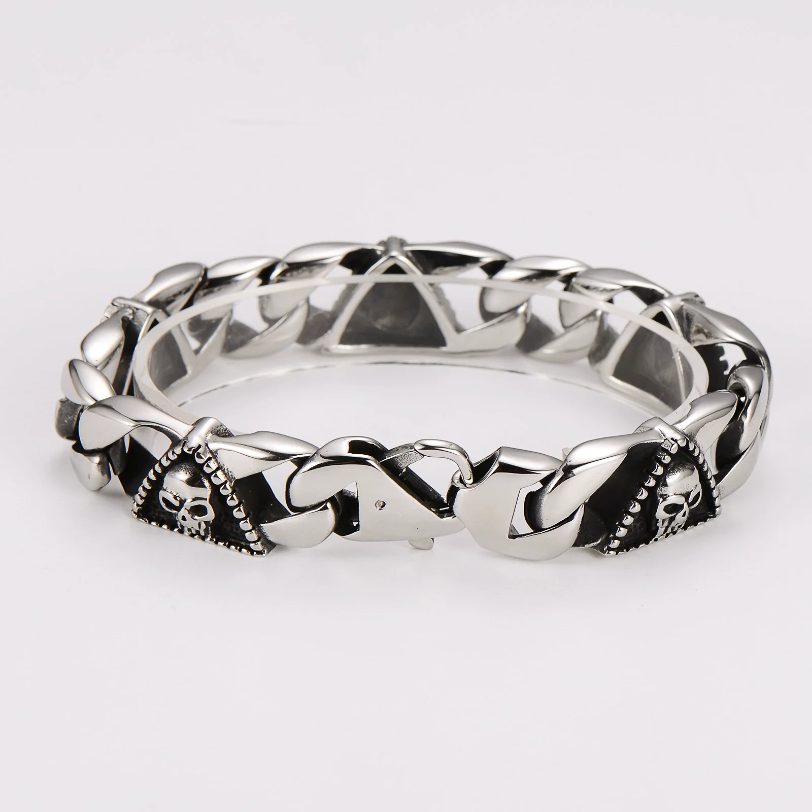 Wholesale Men's Simple Geometric Triangular Skull Punk Bracelet Stainless Steel Electroplated Hiphop Jewelry - Image 3