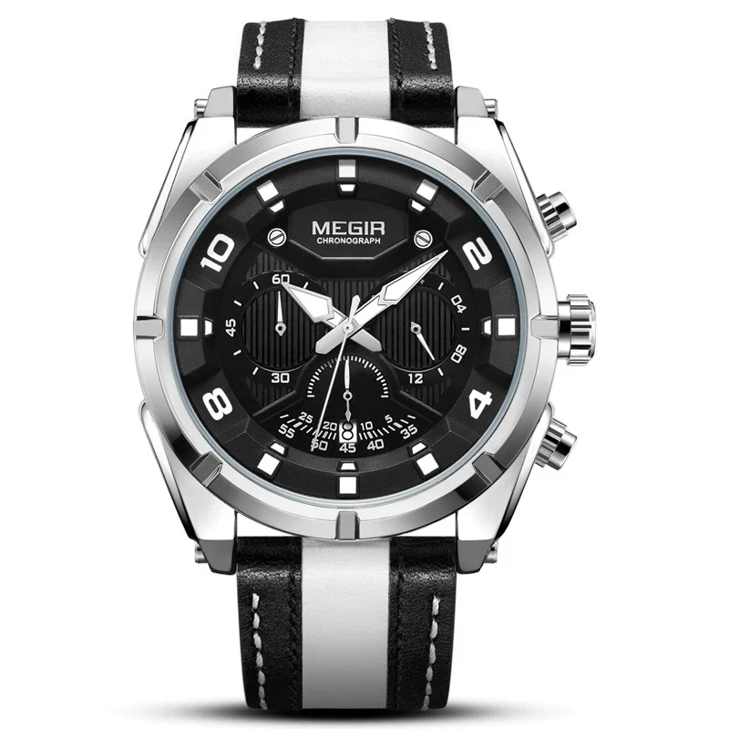 Wholesale Men's Sports Multifunction Chronograph Waterproof Luminous Quartz Watch Alloy Case Leather Strap Round Dial - Image 4