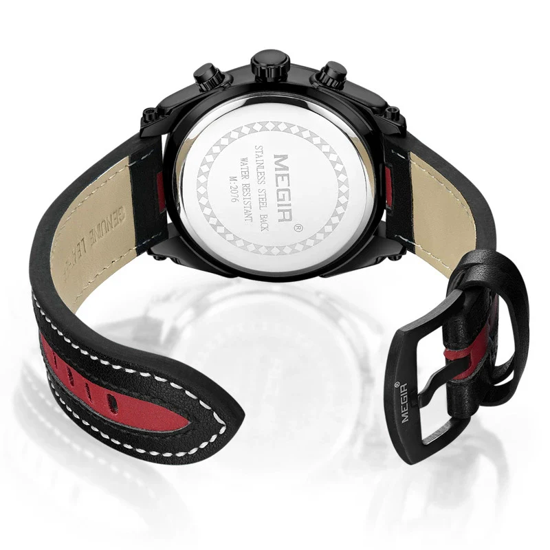 Wholesale Men's Sports Multifunction Chronograph Waterproof Luminous Quartz Watch Alloy Case Leather Strap Round Dial - Image 5