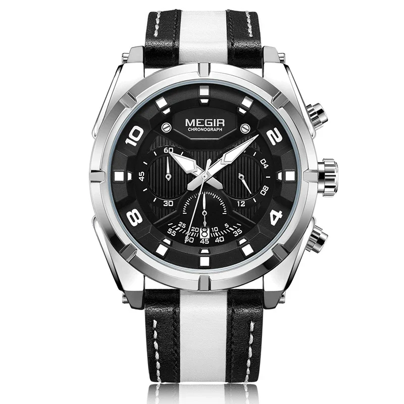 Wholesale Men's Sports Multifunction Chronograph Waterproof Luminous Quartz Watch Alloy Case Leather Strap Round Dial - Image 7