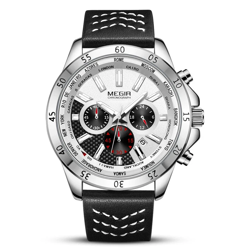 Wholesale Men's Sports Watch Alloy Case Genuine Leather Strap Round Dial Multi Function - Image 4