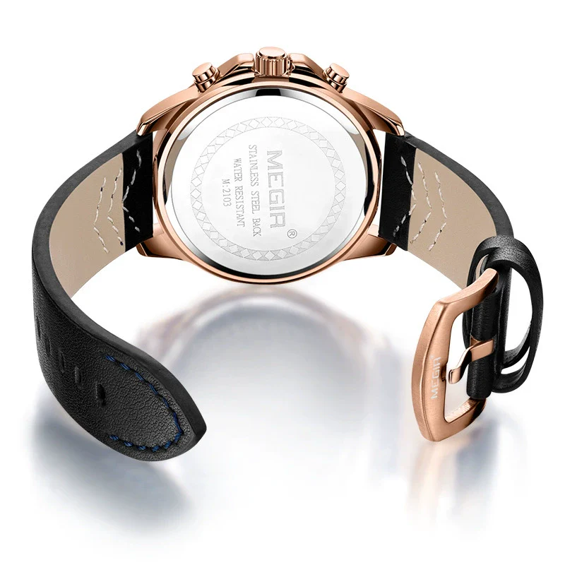 Wholesale Men's Sports Watch Alloy Case Genuine Leather Strap Round Dial Multi Function - Image 5