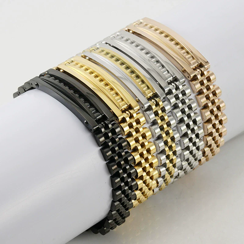 Wholesale Men's Stainless Steel And Titanium Steel Watch Chain Bracelet With Gold Inlaid And Geometric Style - Image 3