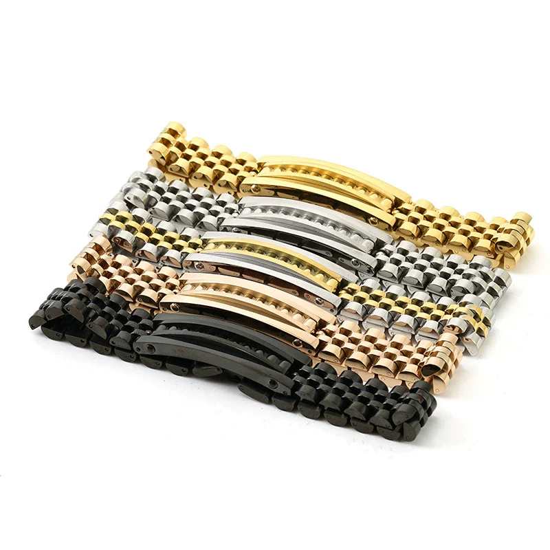 Wholesale Men's Stainless Steel And Titanium Steel Watch Chain Bracelet With Gold Inlaid And Geometric Style - Image 5
