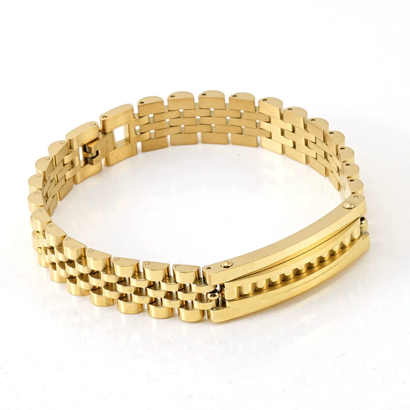 Wholesale Men's Stainless Steel And Titanium Steel Watch Chain Bracelet With Gold Inlaid And Geometric Style - Image 6