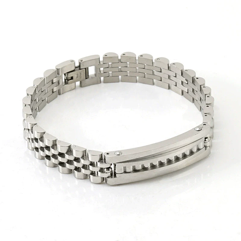 Wholesale Men's Stainless Steel And Titanium Steel Watch Chain Bracelet With Gold Inlaid And Geometric Style - Image 7