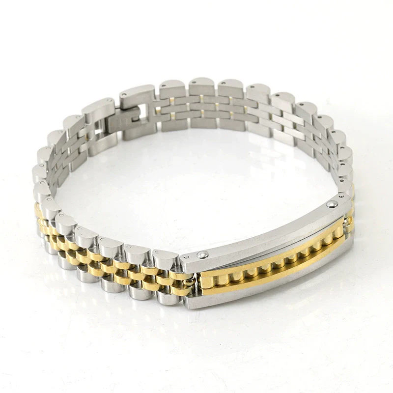 Wholesale Men's Stainless Steel And Titanium Steel Watch Chain Bracelet With Gold Inlaid And Geometric Style - Image 8