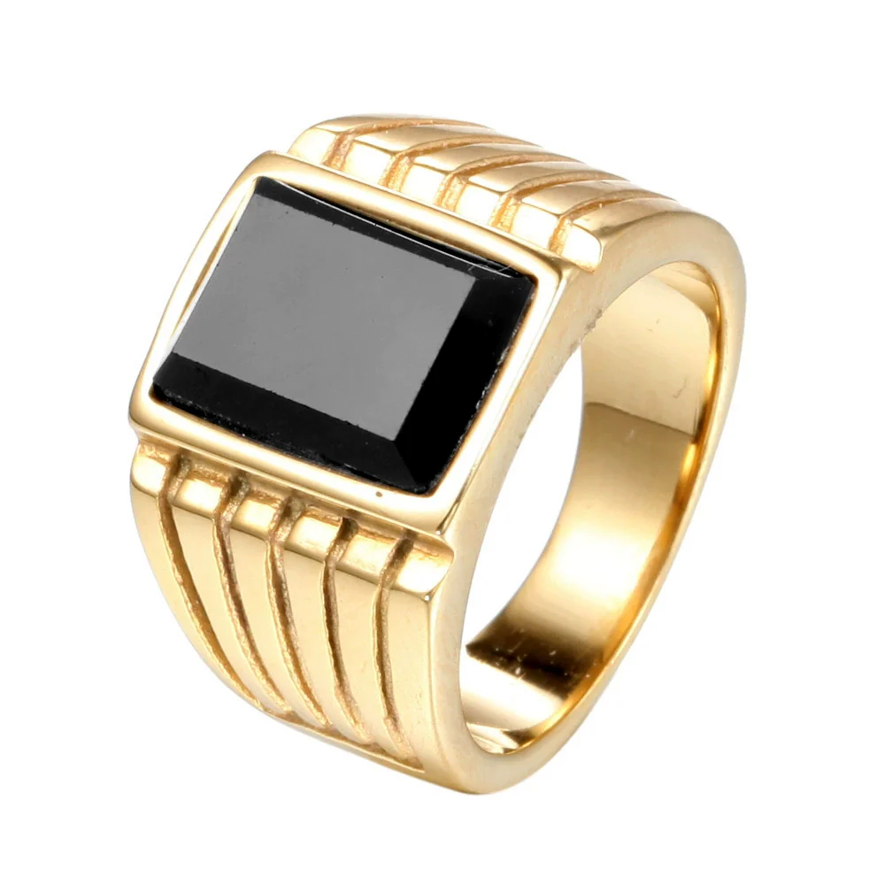 Wholesale Men's Stainless Steel Geometric Gemstone Ring With Electroplating - Image 2