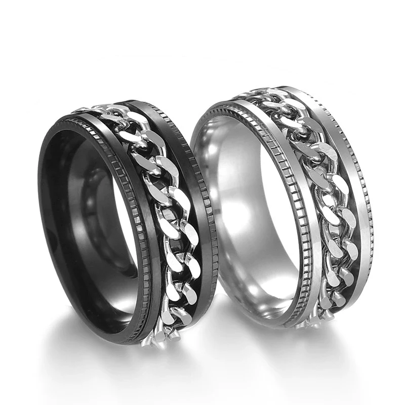 Wholesale Men's Stainless Steel Geometric Rotatable Embossed Ring With Electroplating - Image 4