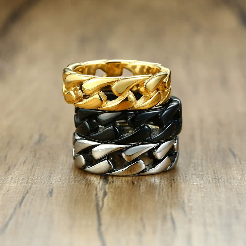 Wholesale Men's Titanium Steel Geometric Chain Ring Jewelry With Electroplating - Image 3