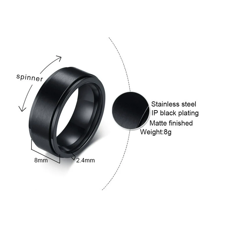 Wholesale Men's Titanium Steel Rotary Decompression Ring With Geometric Pattern And Electroplating Treatment - Image 2