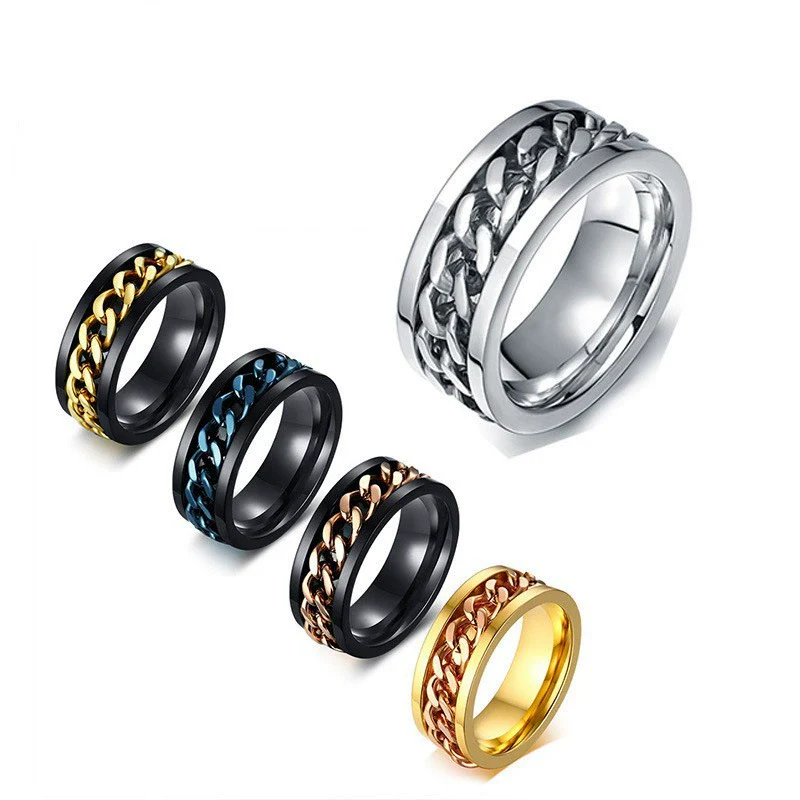 Wholesale Men's Titanium Steel Rotating Decompression Index Finger Ring Geometric Minimalist Electroplated Jewelry
