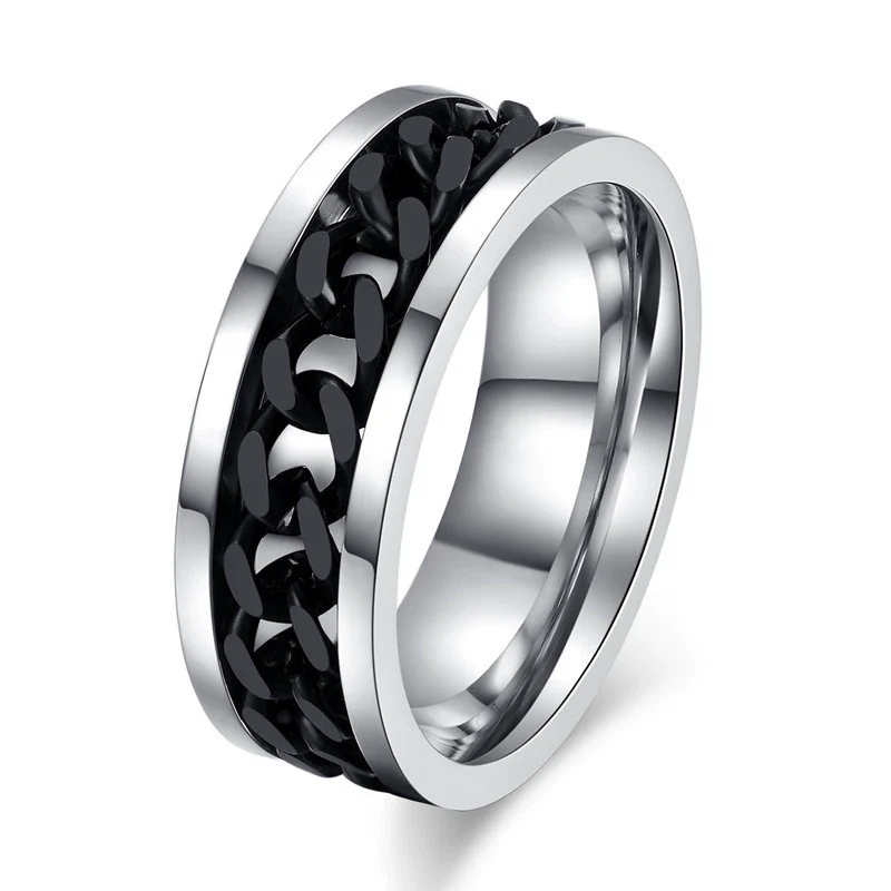 Wholesale Men's Titanium Steel Rotating Decompression Index Finger Ring Geometric Minimalist Electroplated Jewelry - Image 10
