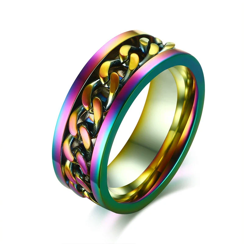 Wholesale Men's Titanium Steel Rotating Decompression Index Finger Ring Geometric Minimalist Electroplated Jewelry - Image 11