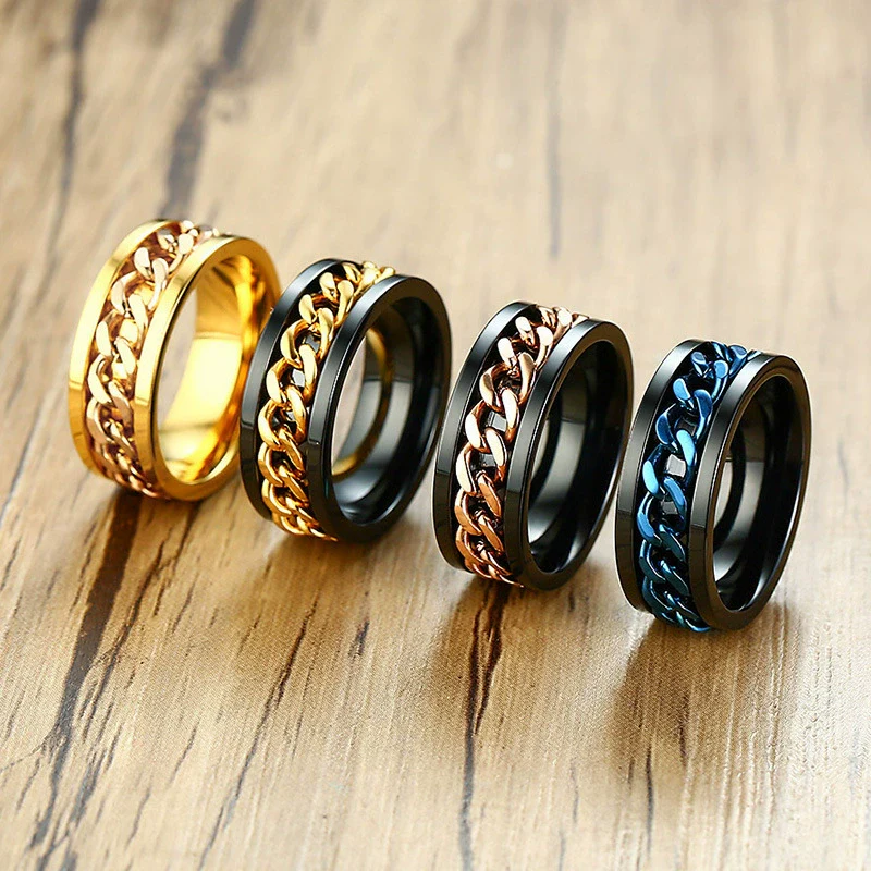 Wholesale Men's Titanium Steel Rotating Decompression Index Finger Ring Geometric Minimalist Electroplated Jewelry - Image 2