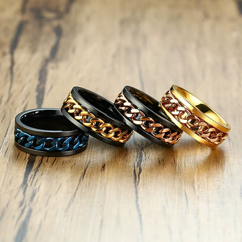 Wholesale Men's Titanium Steel Rotating Decompression Index Finger Ring Geometric Minimalist Electroplated Jewelry - Image 3