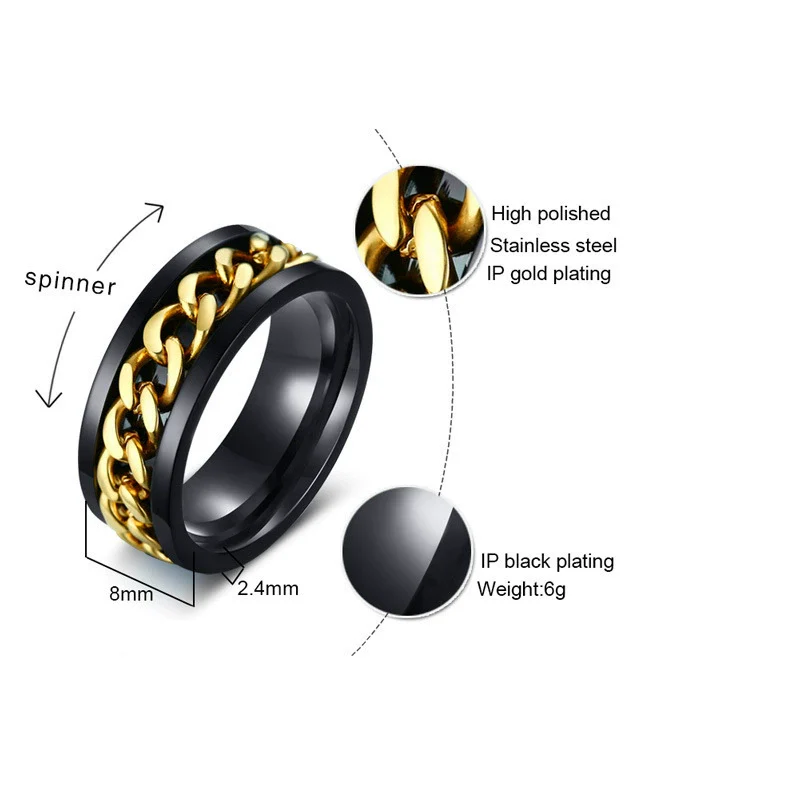 Wholesale Men's Titanium Steel Rotating Decompression Index Finger Ring Geometric Minimalist Electroplated Jewelry - Image 4