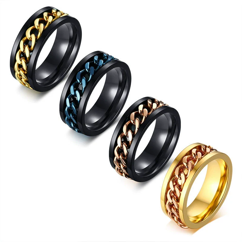 Wholesale Men's Titanium Steel Rotating Decompression Index Finger Ring Geometric Minimalist Electroplated Jewelry - Image 5