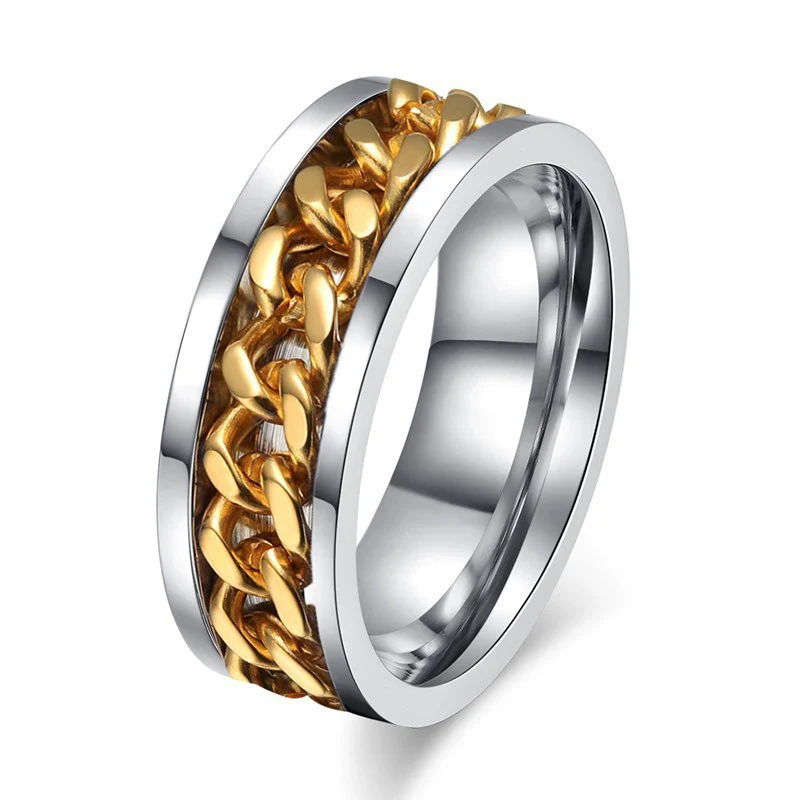 Wholesale Men's Titanium Steel Rotating Decompression Index Finger Ring Geometric Minimalist Electroplated Jewelry - Image 6
