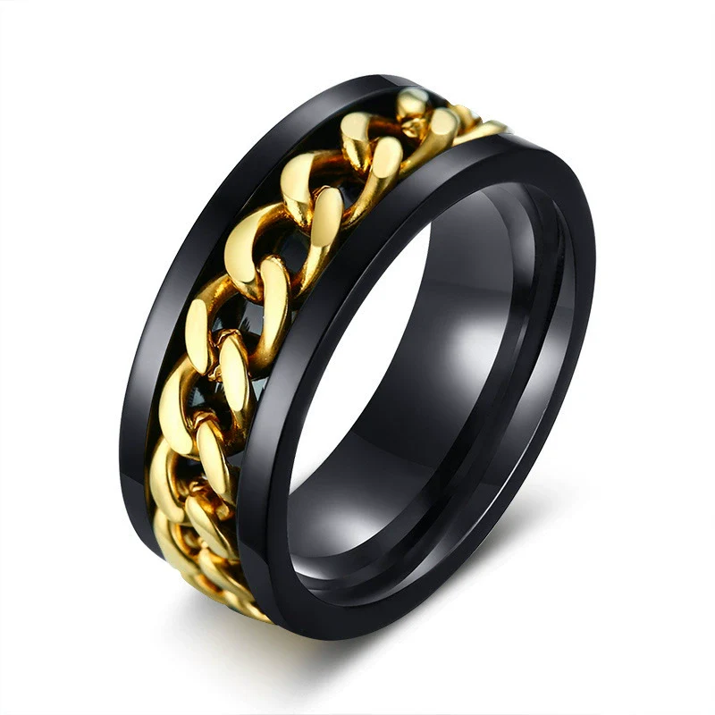 Wholesale Men's Titanium Steel Rotating Decompression Index Finger Ring Geometric Minimalist Electroplated Jewelry - Image 7