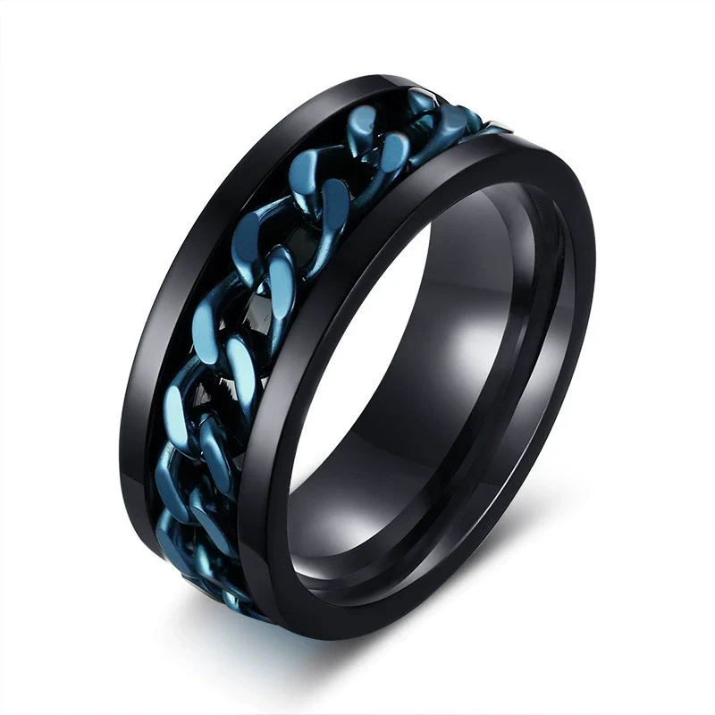 Wholesale Men's Titanium Steel Rotating Decompression Index Finger Ring Geometric Minimalist Electroplated Jewelry - Image 8