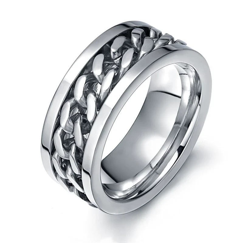 Wholesale Men's Titanium Steel Rotating Decompression Index Finger Ring Geometric Minimalist Electroplated Jewelry - Image 9