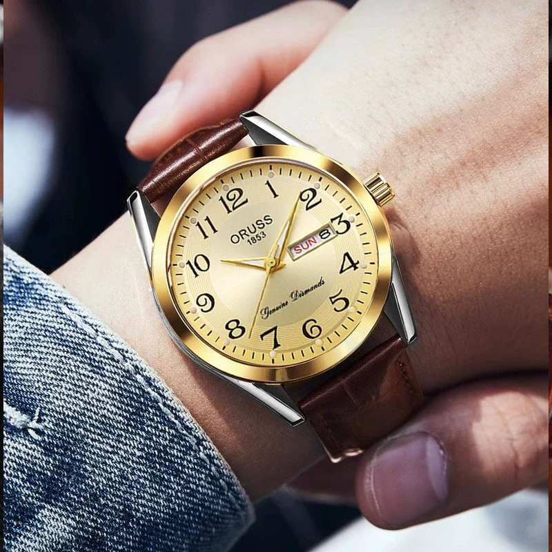 Wholesale Men's Waterproof Fashionable Watch Alloy Case Pu Strap Round Dial