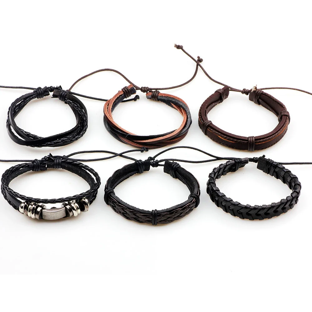 Wholesale Men's Woven Cowhide Bracelet Geometric Style Jewelry - Image 3