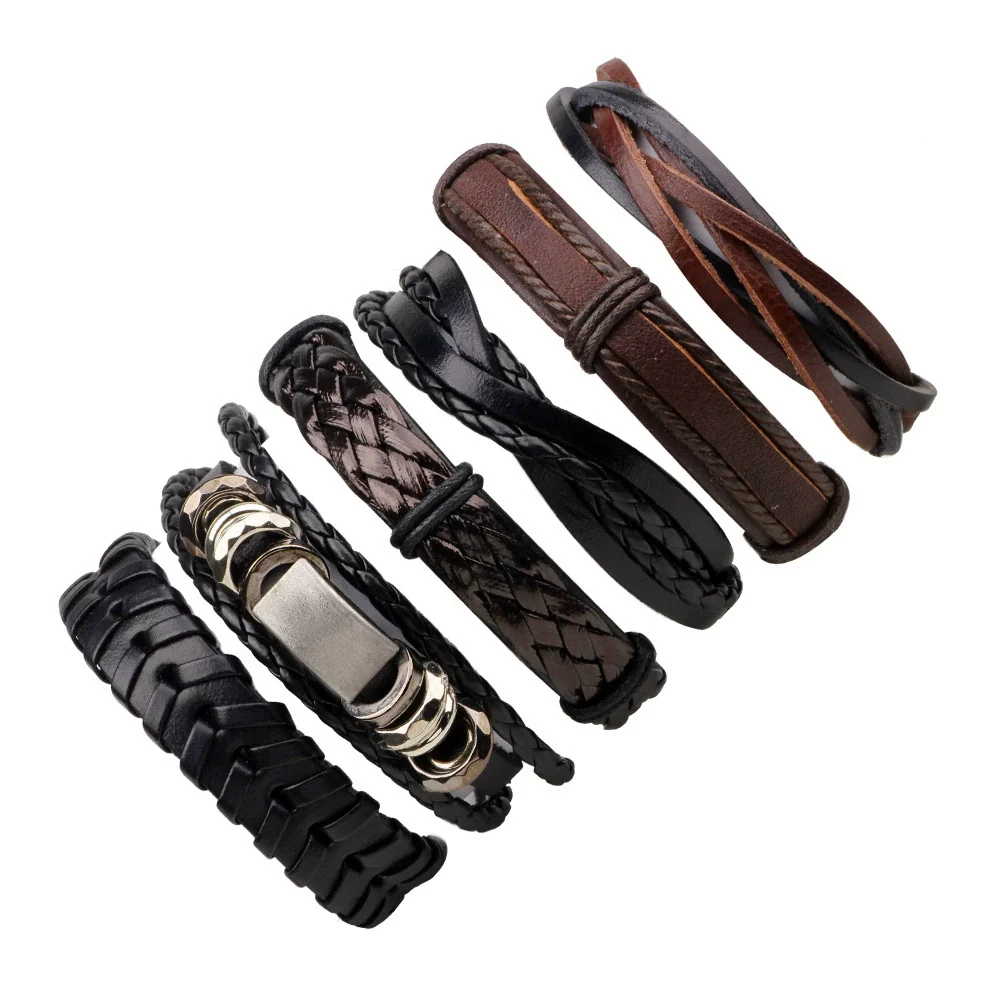 Wholesale Men's Woven Cowhide Bracelet Geometric Style Jewelry - Image 5