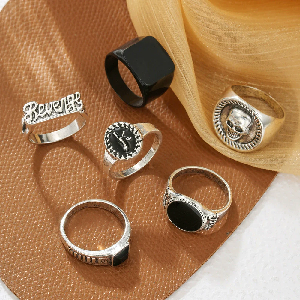 Wholesale Metal Alloy Geometric Skull Head Ring Set With Electroplating For Women - Image 4