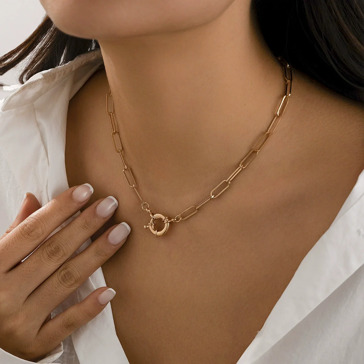 Wholesale Metal Alloy Snake Bone Chain Necklace With Geometric Design And Electroplating For Women - Image 7