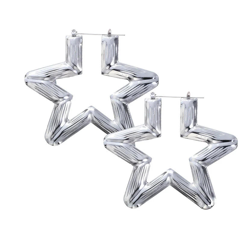 Wholesale Metal Bamboo Big Circle Geometric Hiphop Style Electroplated Unisex Earrings - Image 11