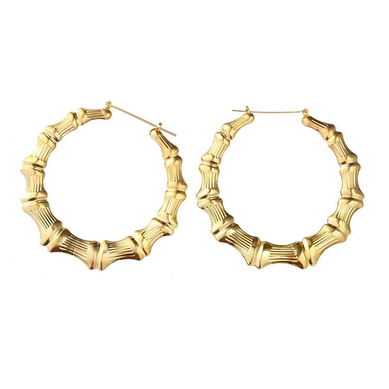 Wholesale Metal Bamboo Big Circle Geometric Hiphop Style Electroplated Unisex Earrings - Image 12