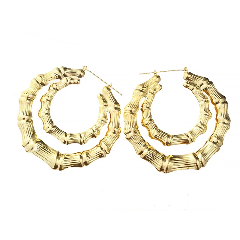 Wholesale Metal Bamboo Big Circle Geometric Hiphop Style Electroplated Unisex Earrings - Image 13