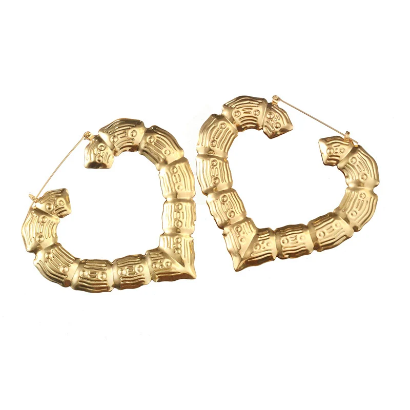 Wholesale Metal Bamboo Big Circle Geometric Hiphop Style Electroplated Unisex Earrings - Image 14