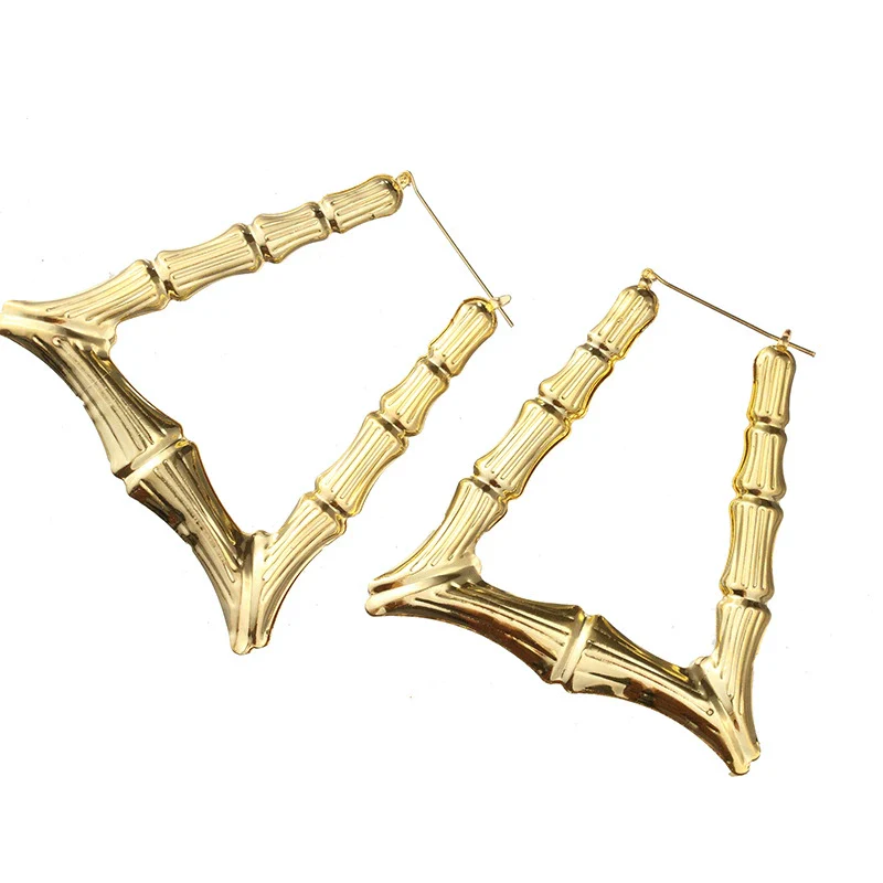 Wholesale Metal Bamboo Big Circle Geometric Hiphop Style Electroplated Unisex Earrings - Image 15