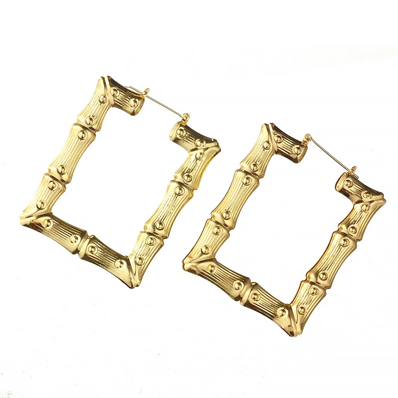 Wholesale Metal Bamboo Big Circle Geometric Hiphop Style Electroplated Unisex Earrings - Image 16