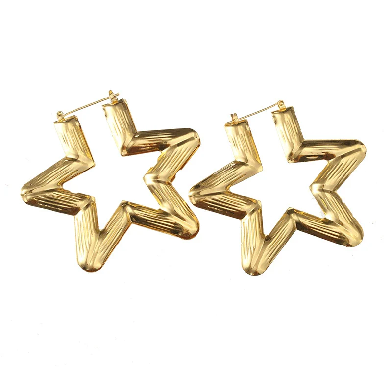 Wholesale Metal Bamboo Big Circle Geometric Hiphop Style Electroplated Unisex Earrings - Image 17