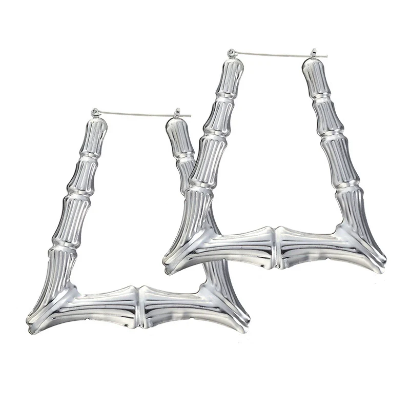 Wholesale Metal Bamboo Big Circle Geometric Hiphop Style Electroplated Unisex Earrings - Image 5