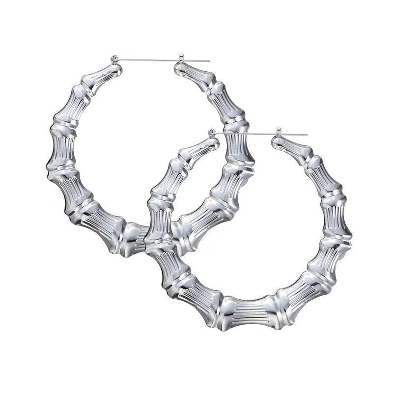 Wholesale Metal Bamboo Big Circle Geometric Hiphop Style Electroplated Unisex Earrings - Image 6