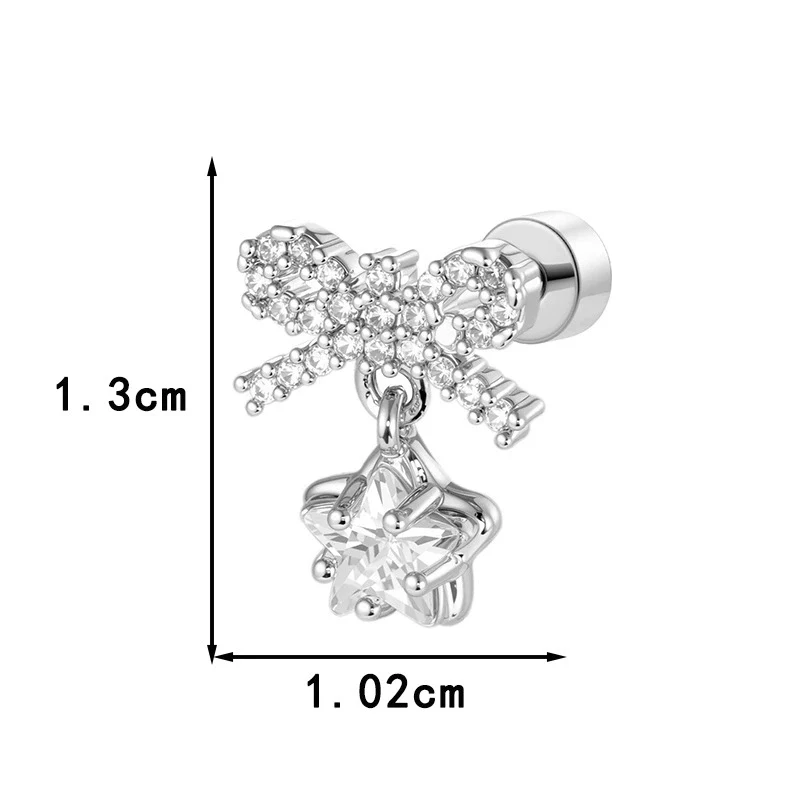 Wholesale Metal Bow Star Pendant With Micropaved Zircon Electroplated For Women's Cartilage Piercing - Image 3