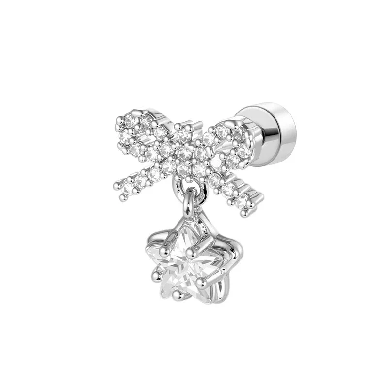Wholesale Metal Bow Star Pendant With Micropaved Zircon Electroplated For Women's Cartilage Piercing - Image 6