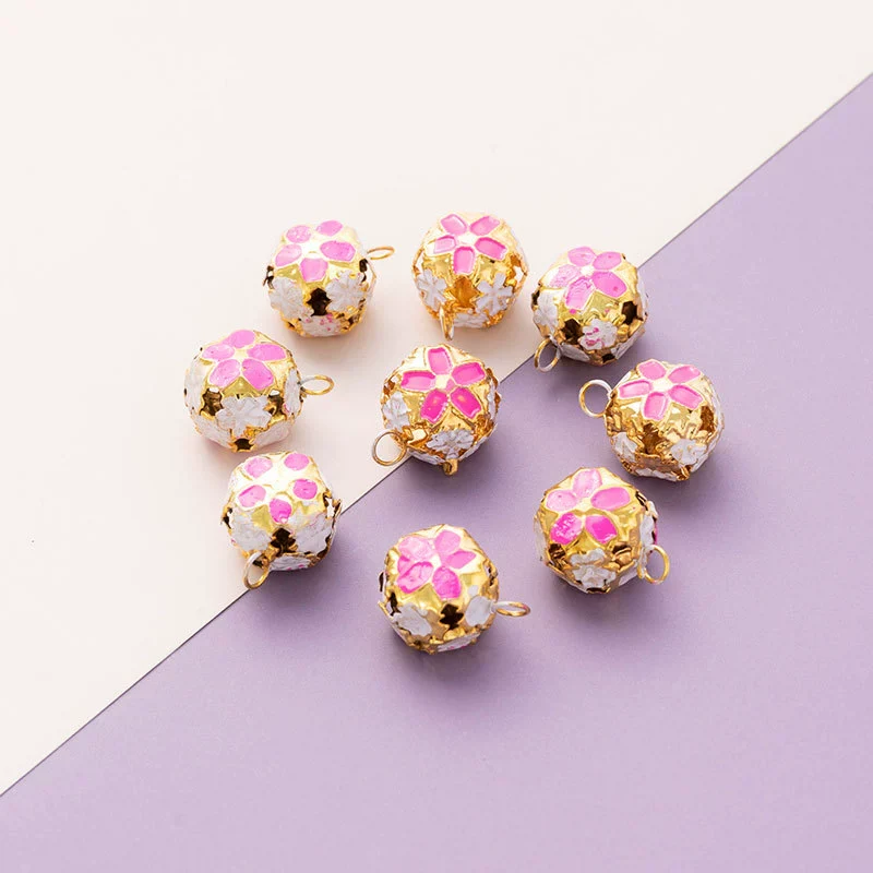 Wholesale Metal Bracelet With Color Hollow Flower Ball And Pet Bell Cloisonne And Electroplated Design - Image 2