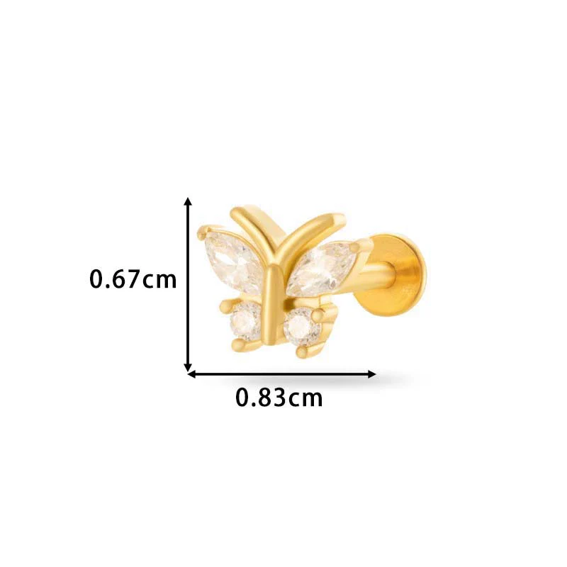 Wholesale Metal Butterfly Style Electroplated Puncture Ornaments For Women Inner Tooth Thread Flat Base Rod Lip Nail And Ear Bone Nail - Image 12