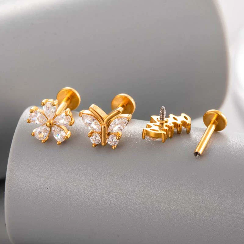 Wholesale Metal Butterfly Style Electroplated Puncture Ornaments For Women Inner Tooth Thread Flat Base Rod Lip Nail And Ear Bone Nail - Image 4