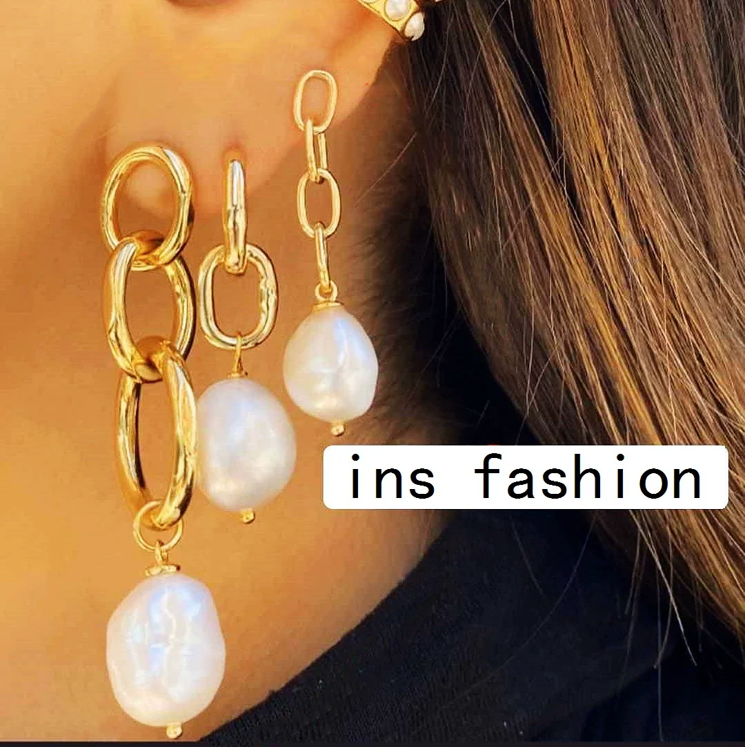 Wholesale Metal Chain Pearl Earrings With Electroplating Treatment Simple Fashion Retro Style For Women