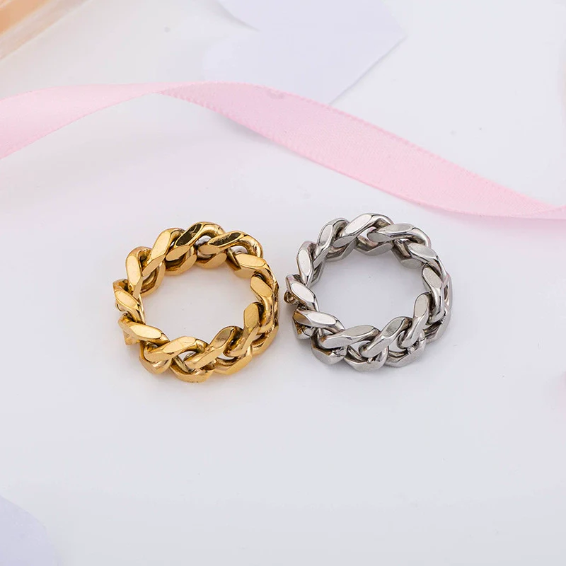 Wholesale Metal Cold Wind Punk Geometric Titanium Steel Chain Ring With Electroplating - Image 3